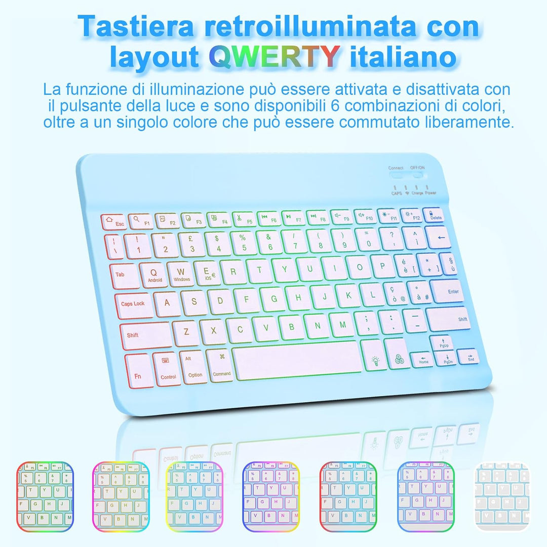 Bettdow für Samsung Galaxy Tab S9 FE+/S9+ 2023 Tastatur Hülle, Blau (Italienisch), Blau