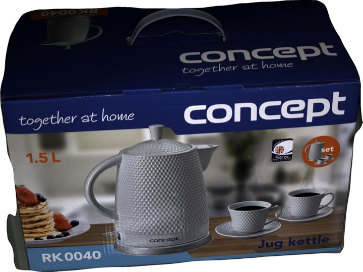 CONCEPT Hausgeräte RK-0040 Keramik Wasserkocher + 2 Tassen 1.5L 2200W, Weiss