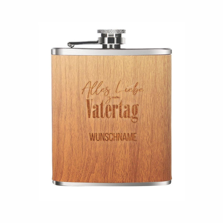 Personalisierter Flachmann mit Gravur - 207 ml Edelstahl-Flachmann in Holzoptik – Geschenk für Männe