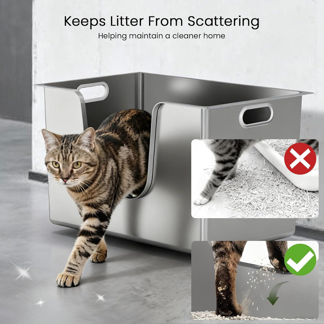 PTLOM Lebensmittelechtes Katzenklo Edelstahl XXL Katzentoilette 30cm Hohe Ränder Rostfrei,Auslaufsic