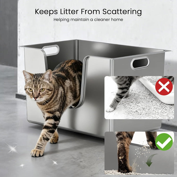 PTLOM Lebensmittelechtes Katzenklo Edelstahl XXL Katzentoilette 30cm Hohe Ränder Rostfrei,Auslaufsic