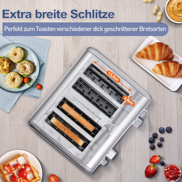 Toaster 4 Scheiben, CUSIMAX Toaster Edelstahl mit LED-Anzeige & 4 extra breiten Toaster schlitzen, 2