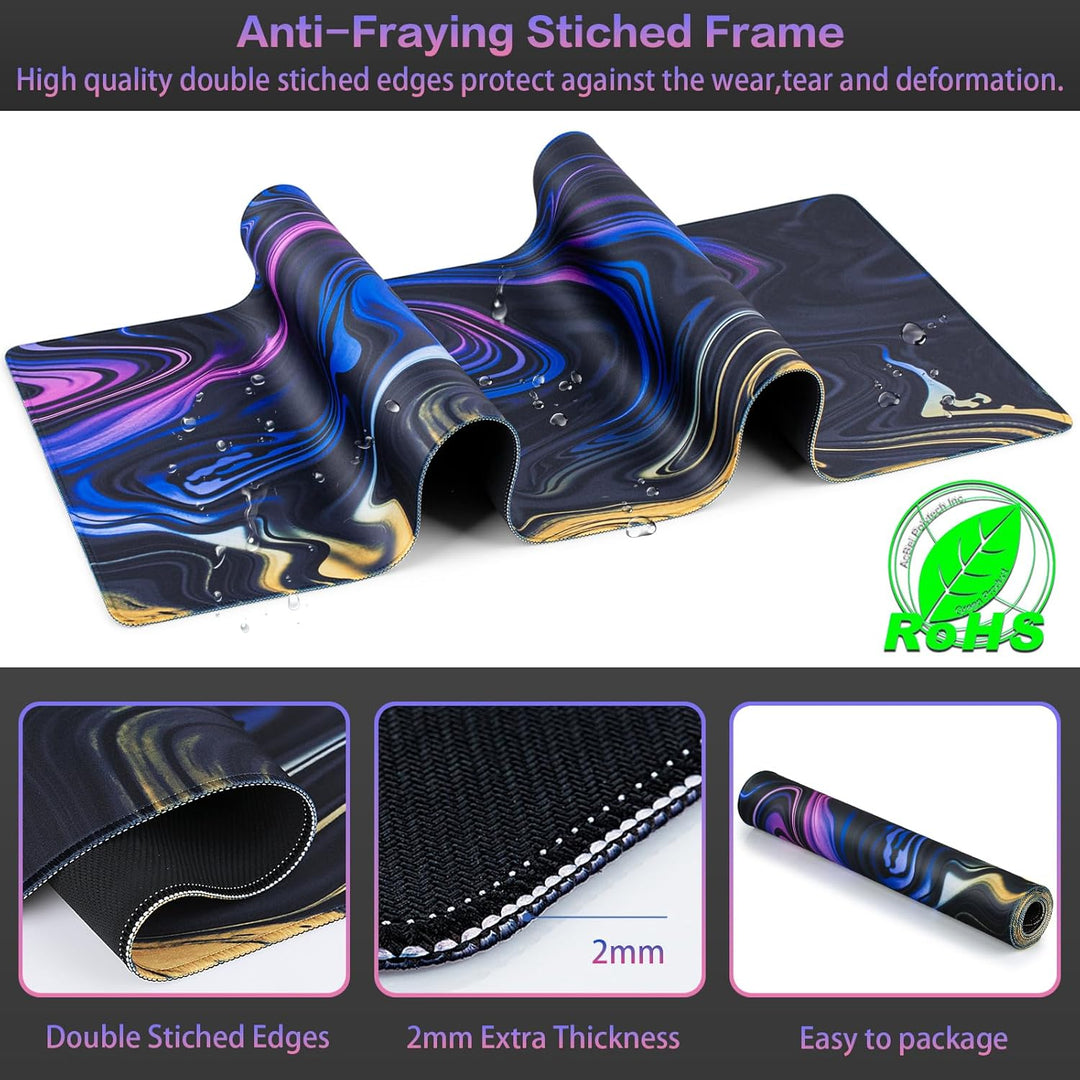 Abetcabe Gaming Mauspad XXL, Mousepad 900 x 400mm, Fluid Art Mauspad gross Vernähte Kanten WassXerdi