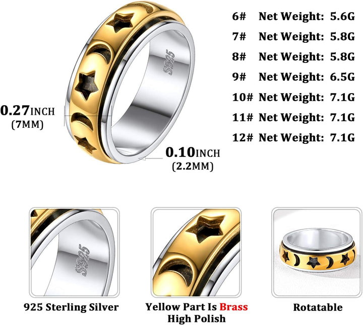 Nofade Silver damen herren Spinnerring hochgepoliert Meditationsring Drehring mit Geschenkebox für V