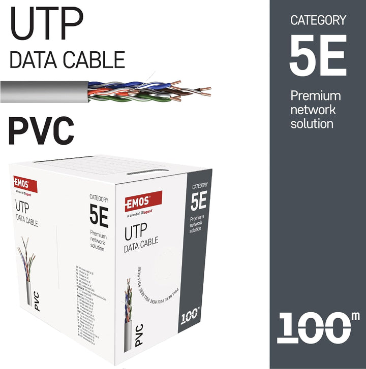EMOS - UTP Netzwerkkabel CAT 5e, 100m, PVC - CAT5e-Patchkabel UTP - Gigabit LAN Kabel - ungeschirmte