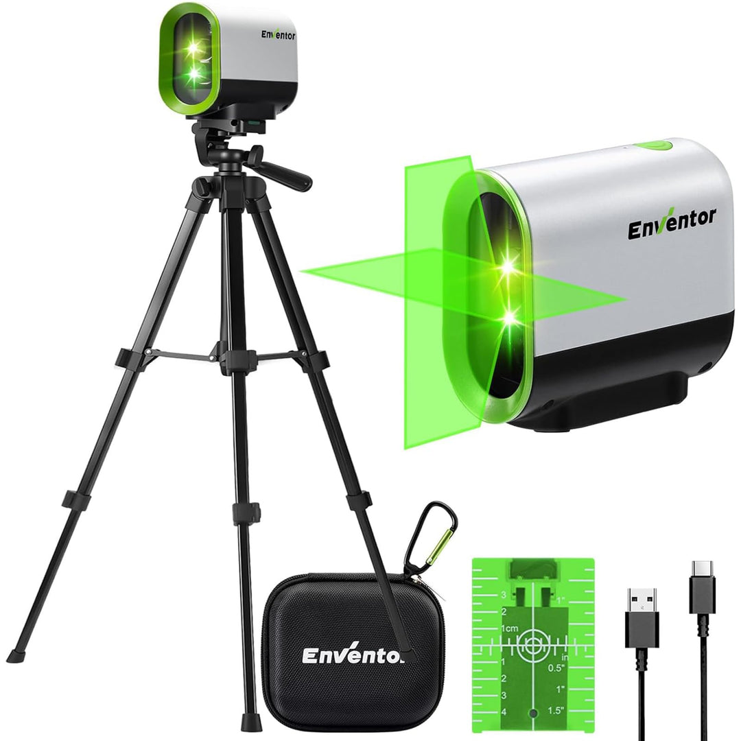 Enventor Laser Wasserwaage mit Stativ, Grüner Kreuzlinienlaser 25m Reichweite, Selbstnivellierend, 2