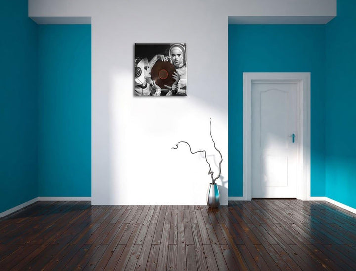 Pixxprint Mysteriöse DJ Frauen Schwarz/Weiss, Format: 70x70 auf Leinwand, 70x70