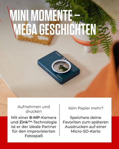 Canon Zoemini S2 Mini Sofortbildkamera + Fotodrucker mobil tragbar unterwegs Hosentasche (Fotodruck