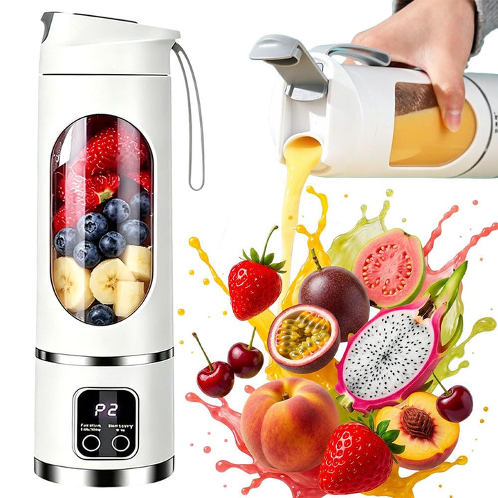 Tragbarer Mixer Smoothie Maker To Go, 450ML, LED Display | Portable Blender mit 12 Klingen für Shake