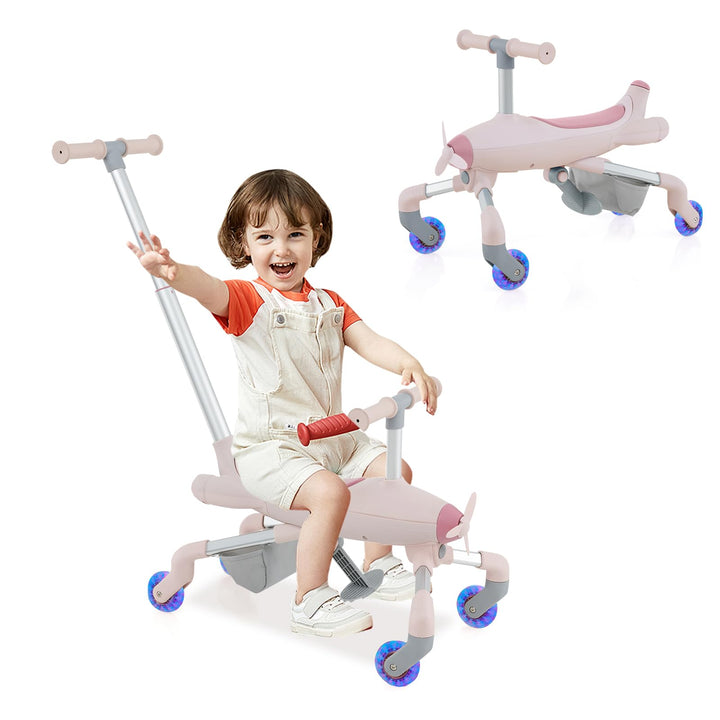 DREAMADE 2-in-1 Rutschauto, Flugzeug-Form Rutscherfahrzeug mit LED-Leuchten Rädern, Verstellbarer Sc