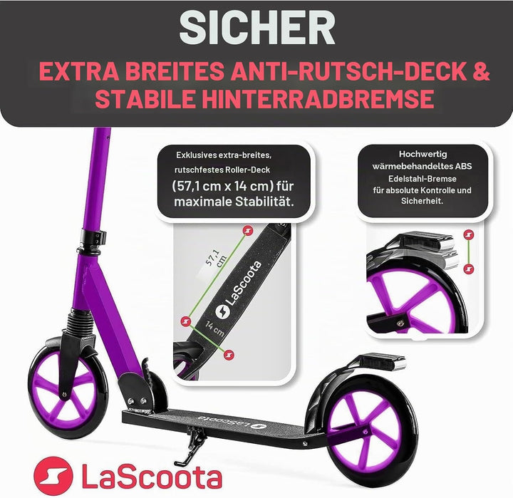 Lascoota Roller für Kinder ab 8 Jahren- Tretroller Erwachsene – Klappbar & Höhenverstellbar – Federu