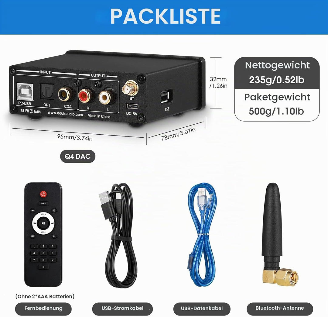 Nobsound Q4 USB Audio Gaming DAC Konverter mit Bluetooth Kopfhörerverstärker für PC/PS5/Computer mit