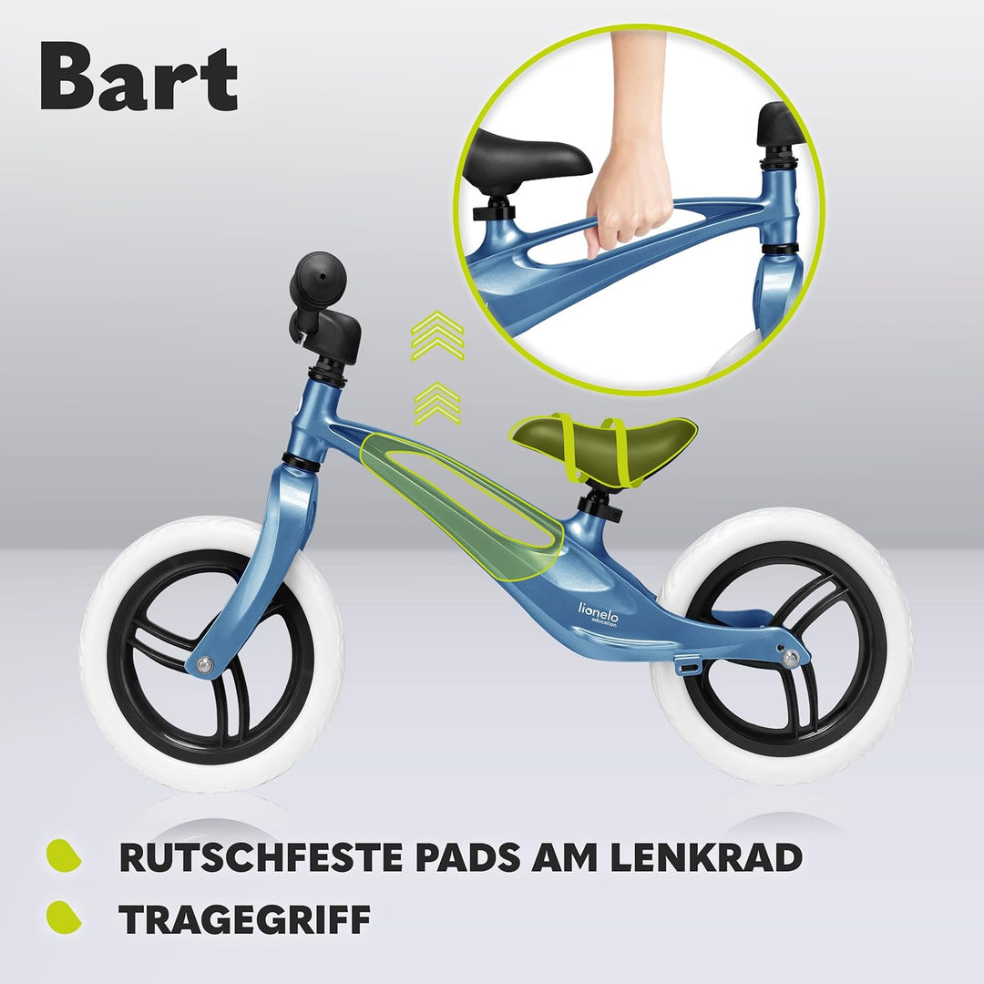 LIONELO Bart Laufrad ab 2 Jahre bis zu 30 kg, Magnesiumrahmen, 12 Zoll Räder, Lenkrad und Sattel höh