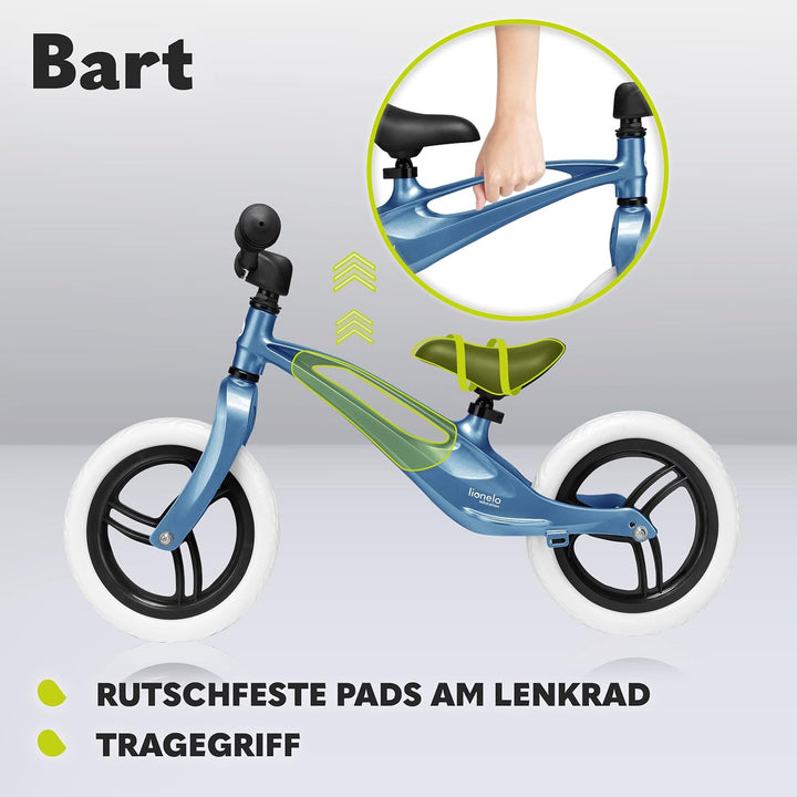 LIONELO Bart Laufrad ab 2 Jahre bis zu 30 kg, Magnesiumrahmen, 12 Zoll Räder, Lenkrad und Sattel höh