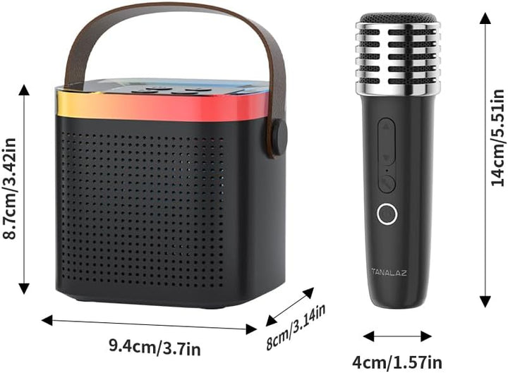 Karaoke-Maschine mit 2 drahtlosen Mikrofonen & Mikrofonbasis, Mini-Bluetooth-Singlautsprecher mit LE