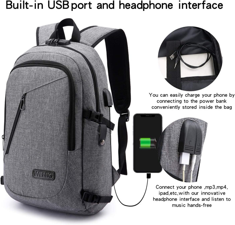 WENIG Laptop Rucksack Herren Anti-Diebstahl Laptoptasche 15.6 Zoll für Arbeit mit USB Ladeanschluss