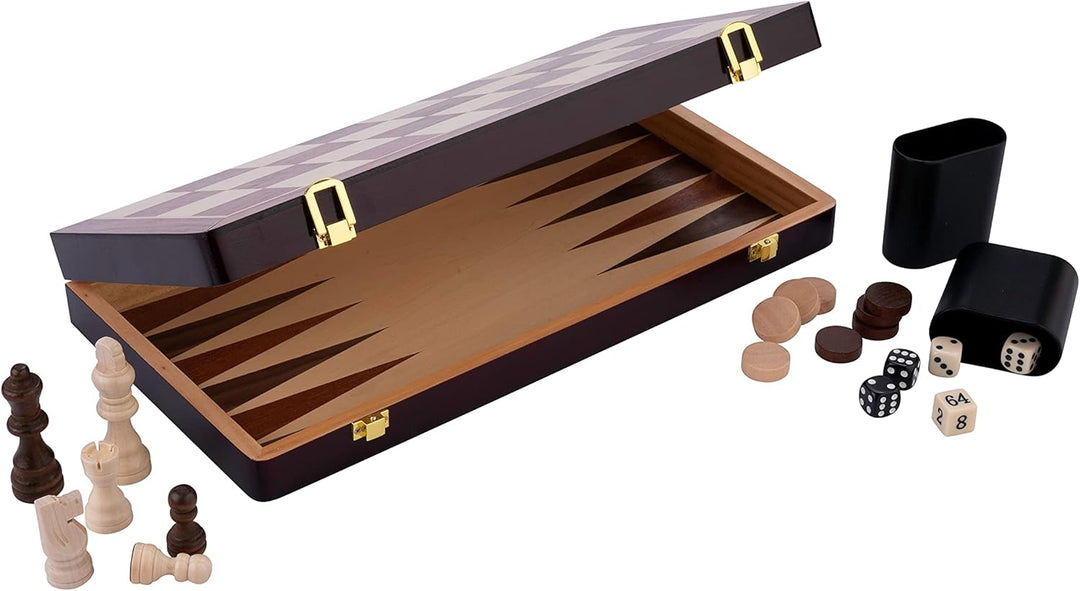 Engelhart - Schach/Backgammon Holzkiste - Wende- und Klappbrett - Inklusive Teile (38,5 cm), 38,5 cm