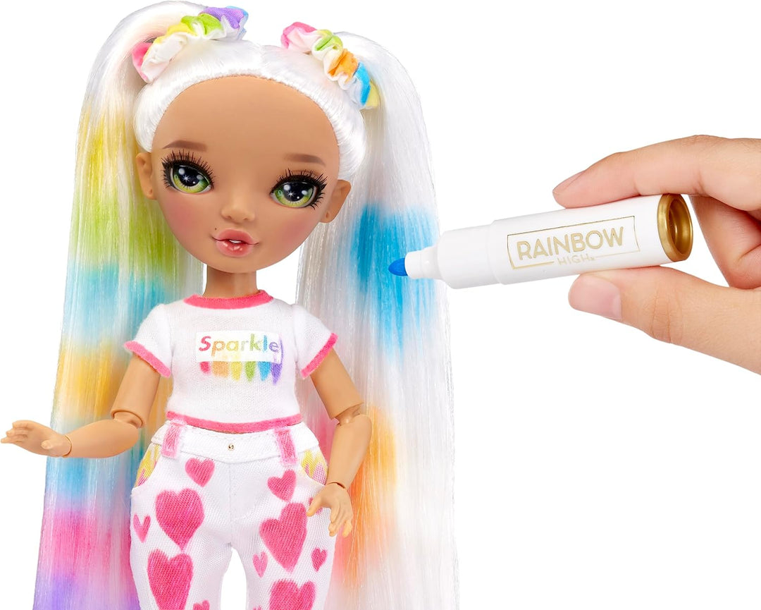 Rainbow High Color & Create DIY Modepuppe - Grüne Augen, Zöpfe, extra Top & Schuhe, abwaschbare Rege