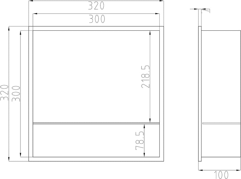 Wandnische aus Edelstahl NT303010X mit Ablagefach - 30 x 30 x 10 cm Einbauregal, flexibler Einbau- I