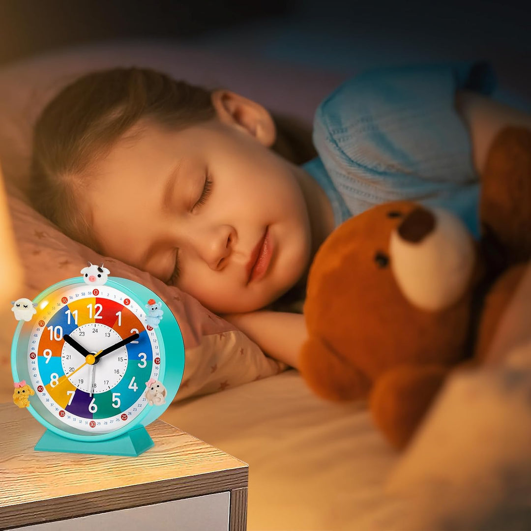 Kinder Wecker, Kinderwecker für Schulanfänge, Kein Tickendes Geräusch, Mit Nachtlicht und Schlummerf