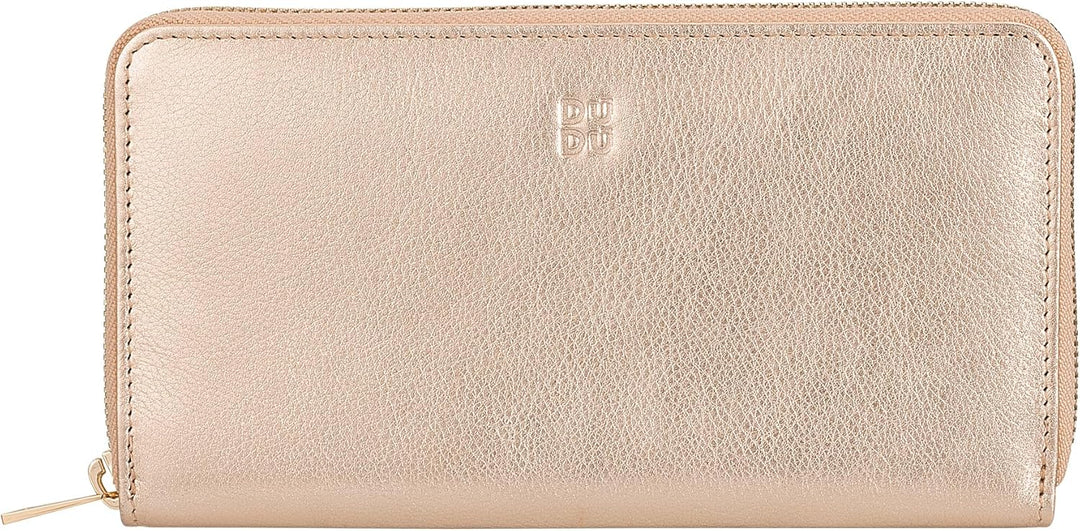 DUDU Grosse Bunte Damenbrieftasche RFID in echtem Leder mit Rundum - Reissverschluss Ballerina, Ball