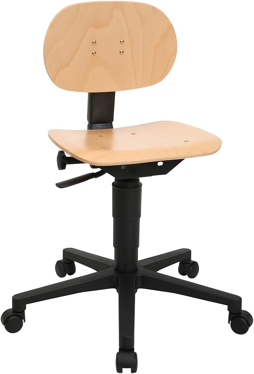 Topstar 72210HO1 TEC 11, Bürostuhl, Arbeitshocker, Rollhocker, Werkstatthocker, Holz (Buche), 44D x