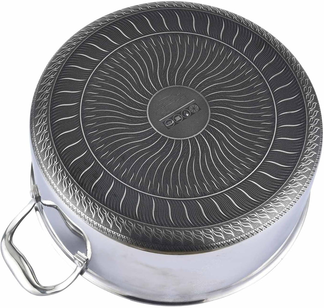 Kochtopf Ø24 cm aus Edelstahl mit Glasdeckel 2,2 L Induktion Schmortopf Bräter Antihaft Wabenstruktu