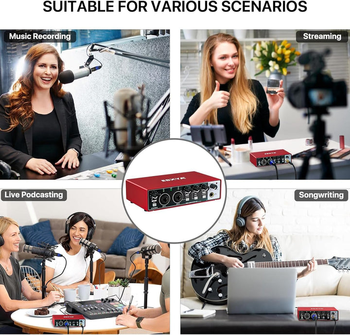 EBXYA USB-Audio-Interface 24-Bit/192 kHz 2i2 USB-Soundkarten-Interface mit MIC/XLR/Line-Eingängen, H