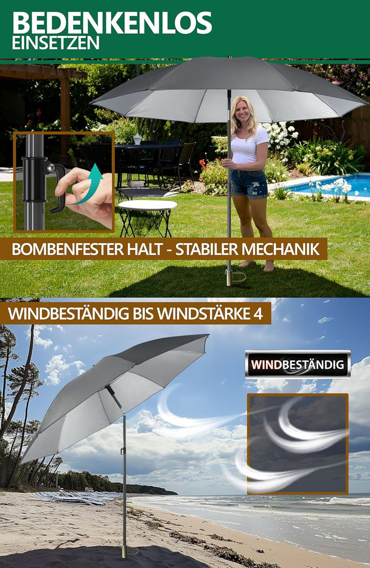 4smile Sonnenschirm Strand SunnyJoy Modern im 3er-Set, Anthrazit - Strandschirm windfest stabil 180