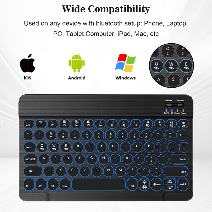 HUOBAO Kabellose Bluetooth-Tastatur, Multi-Geräte-Tastatur mit Hintergrundbeleuchtung für iPad, iPho