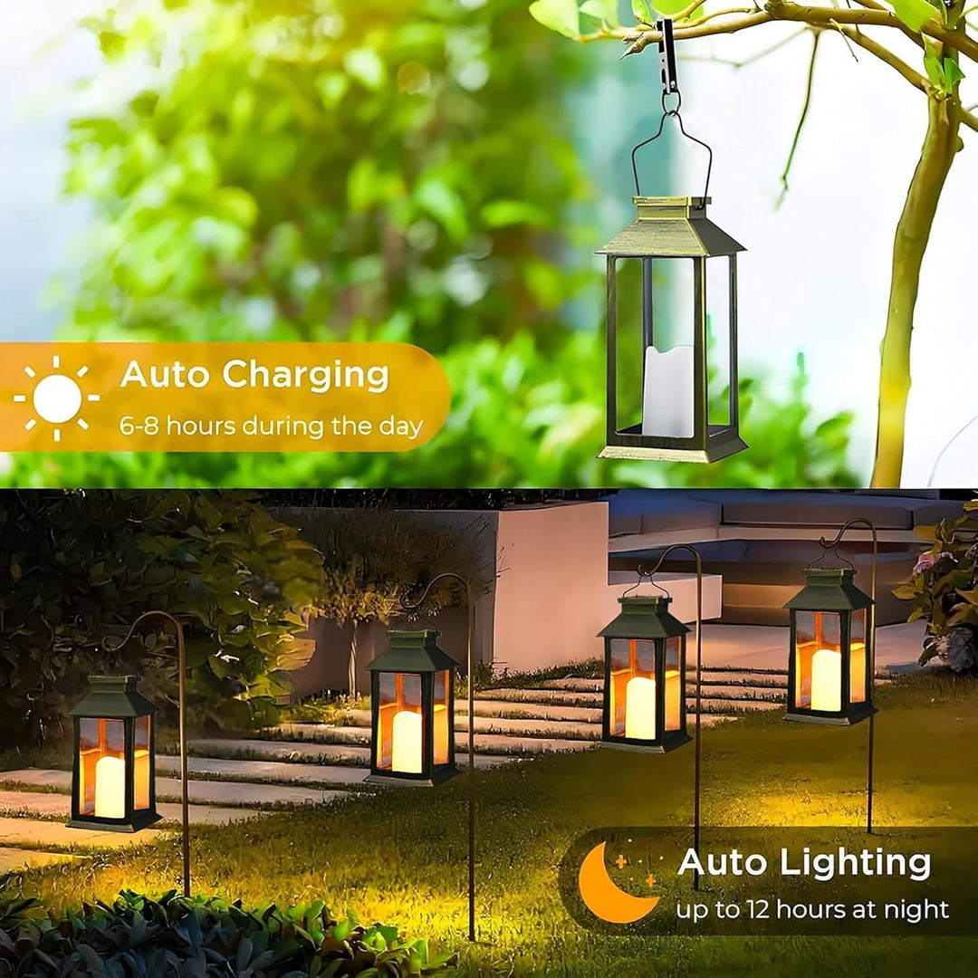 Yowin Solarlaterne für Aussen 2 Stück Solarlampen Garten mit Flammeneffekte Kerze, Hängend Solar Lat