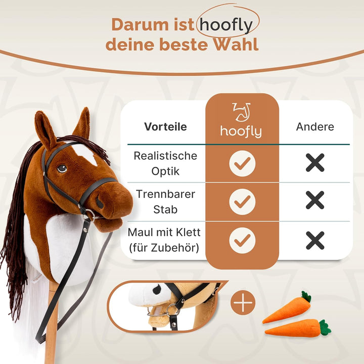 Hoofly® Hobby Horse Pferde – Grosses Steckenpferd für Kinder A3 mit Trense & 40 cm Schraubstab | Rea
