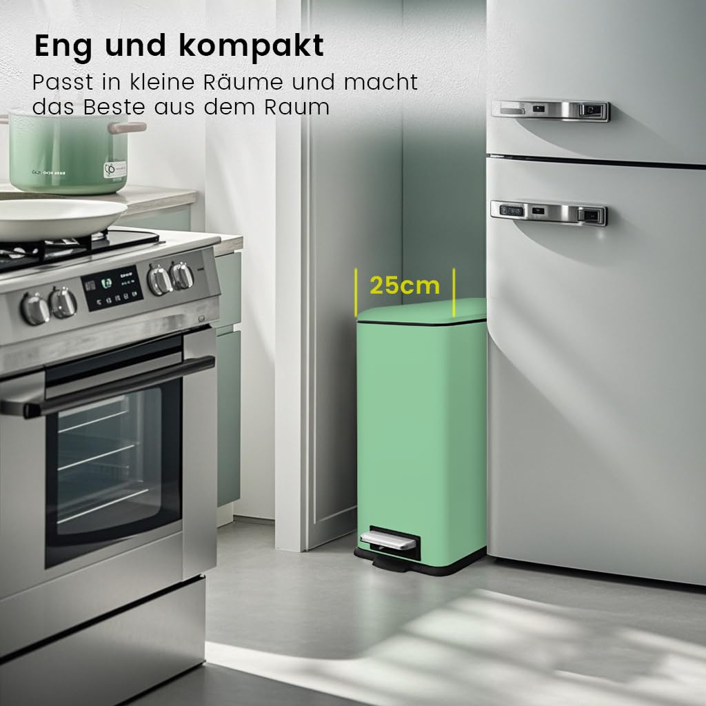 Mülleimer,30L Treteimer mit Inneneimer,30 Liter Schmaler Abfalleimer mit Pedal,Edelstahl Tretmülleim