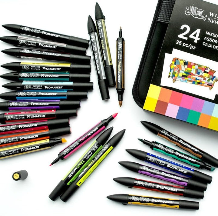 Winsor & Newton 0290037 Professioneller Layout Mixed Marker 24 Farben Set, 24 im Wallet, 2 Spitzen,