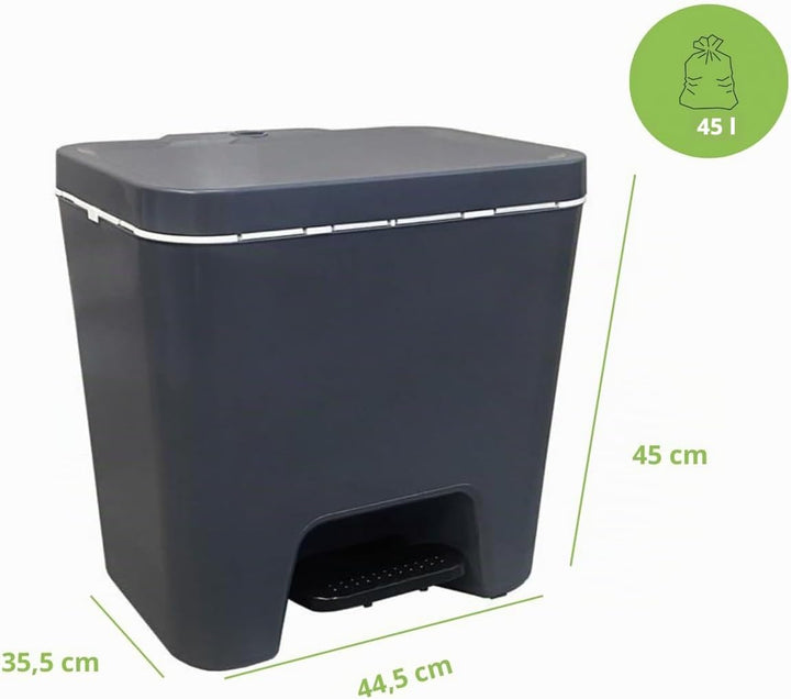 Denox Recycling-Mülleimer mit bis zu 3 Fächern, Fassungsvermögen 45 l, zwei Öffnungsmodi, Anthrazit,