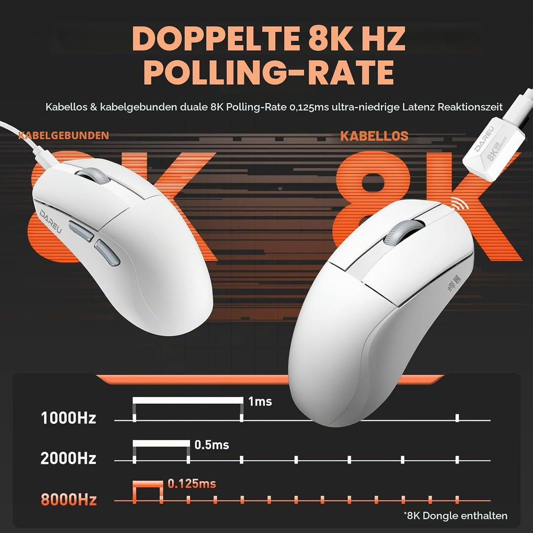 DAREU A950 Wing Wireless Gaming Mouse, Ultraleicht 35 g, Dual Polling Rate 8000 Hz, 30 000 DPI Optis