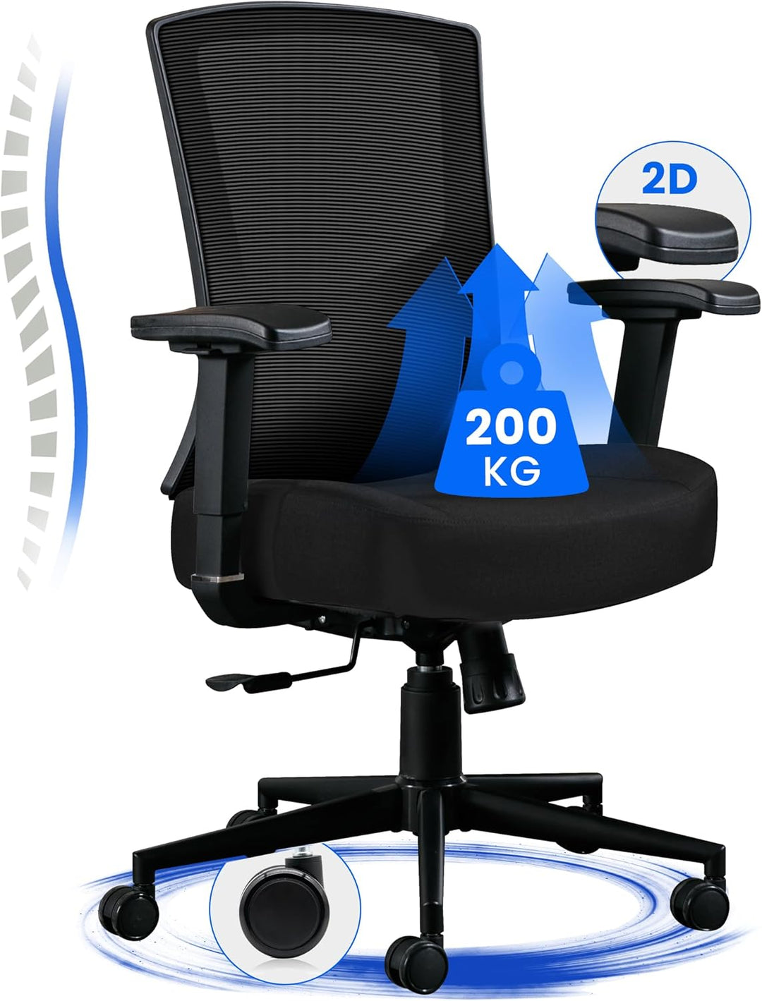 Fantasylab Bürostuhl Ergonomisch 200KG Schreibtischstuhl, Hoher Rücken Ergonomischer Stuhl Drehstuhl