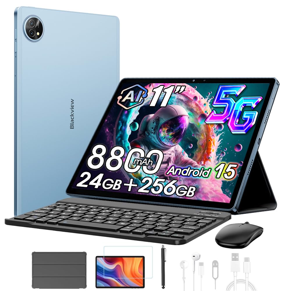 Blackview Tablet mit Tastatur Maus Stift Kopfhorer, 11 Zoll 2K FHD+ Android 15 Tablets 5G, 24GB+256G
