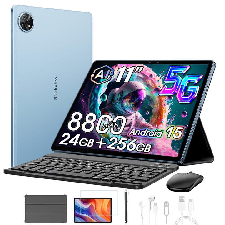 Blackview Tablet mit Tastatur Maus Stift Kopfhorer, 11 Zoll 2K FHD+ Android 15 Tablets 5G, 24GB+256G