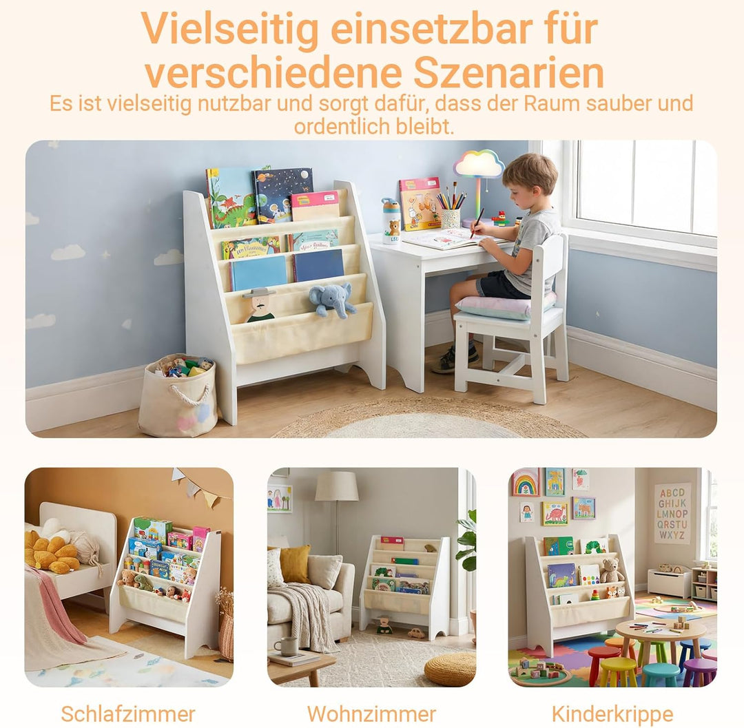 SoBuy FRG225-W Kinder-Bücherregal Hängefächerregal Zeitungsständer mit 4 Ablagefächern Büchergestell