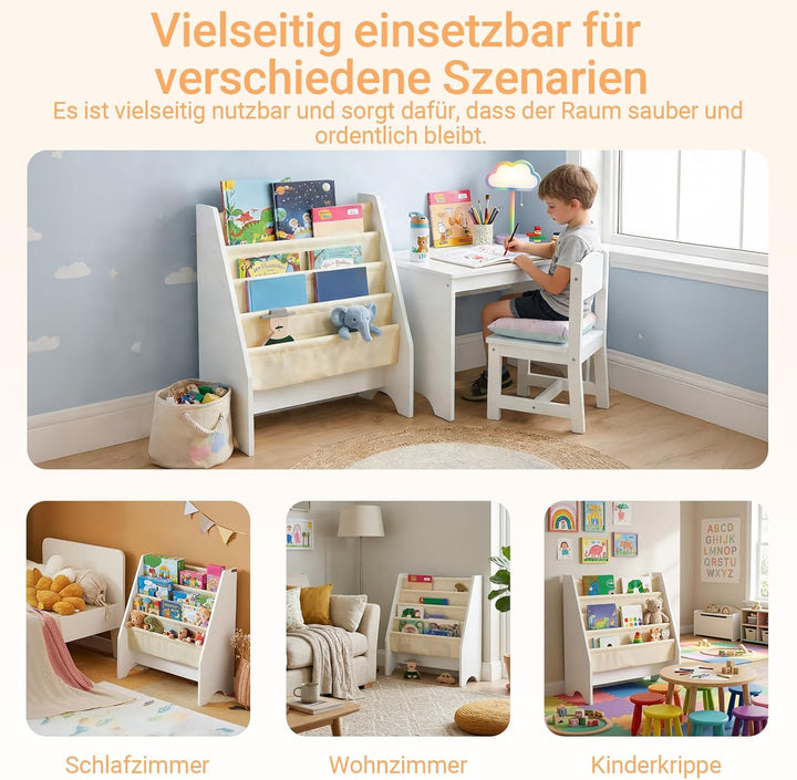SoBuy FRG225-W Kinder-Bücherregal Hängefächerregal Zeitungsständer mit 4 Ablagefächern Büchergestell