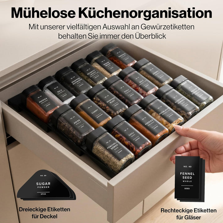 EDELHAUS Gewürzgläser Eckig Set mit Schwarzem Verstellbarerem Deckel (24 x 120ml) Gewürzstreuer mit