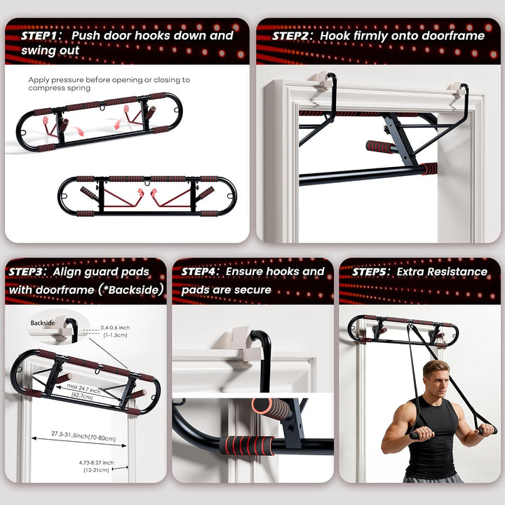 SogesPower Türreck Klimmzugstange für Türrahmen Home Gym | Faltbare Mehrfachgriff Trainingsstange ro