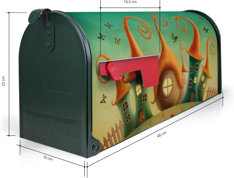 banjado® Amerikanischer Briefkasten - US Mailbox/Letterbox mit Motiv Zwergenhausen 51x22x17cm - Post