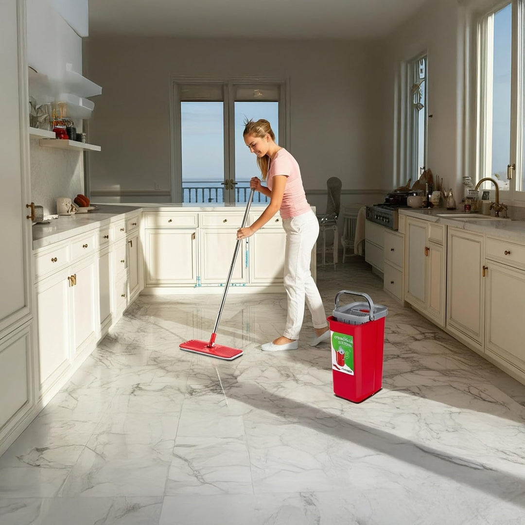 GreenBlue MaxiClean GB870 Flachmopp mit Eimer und Auswringer | 2 Mikrofaser-Einsätze Zweikammersyste