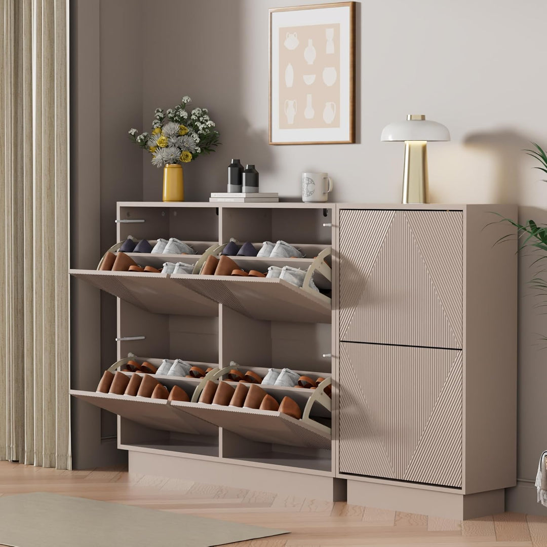 UEV Schuhschrank mit 4 Klappen, Schuhkipper Schuhkommode Schuhregal schmal für Flur mit Kippschutz/D