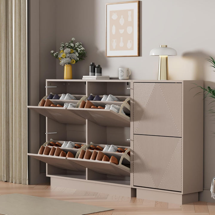 UEV Schuhschrank mit 4 Klappen, Schuhkipper Schuhkommode Schuhregal schmal für Flur mit Kippschutz/D