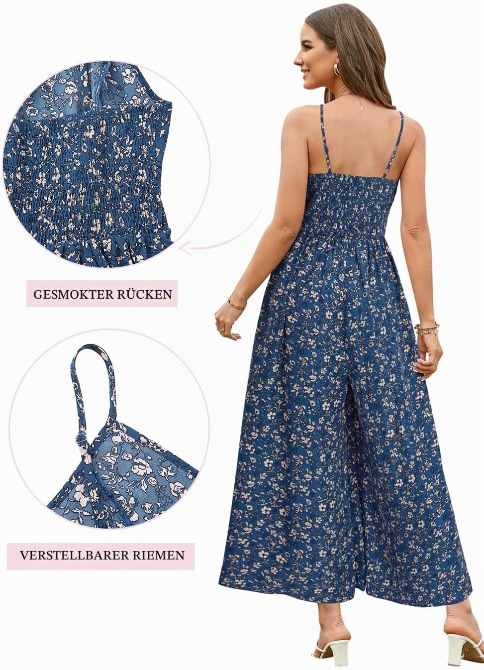LAISHEN Jumpsuit Damen Sommer Overall Elegant Festlich Hochzeit Lang Hosenanzug Weites Bein Hose Pla