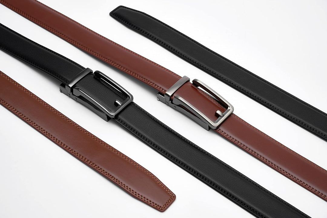 PlusZis 28"-68 "Herren Ledergürtel mit Ratsche, gross und schlank mit automatischer Schnalle 130cm/3