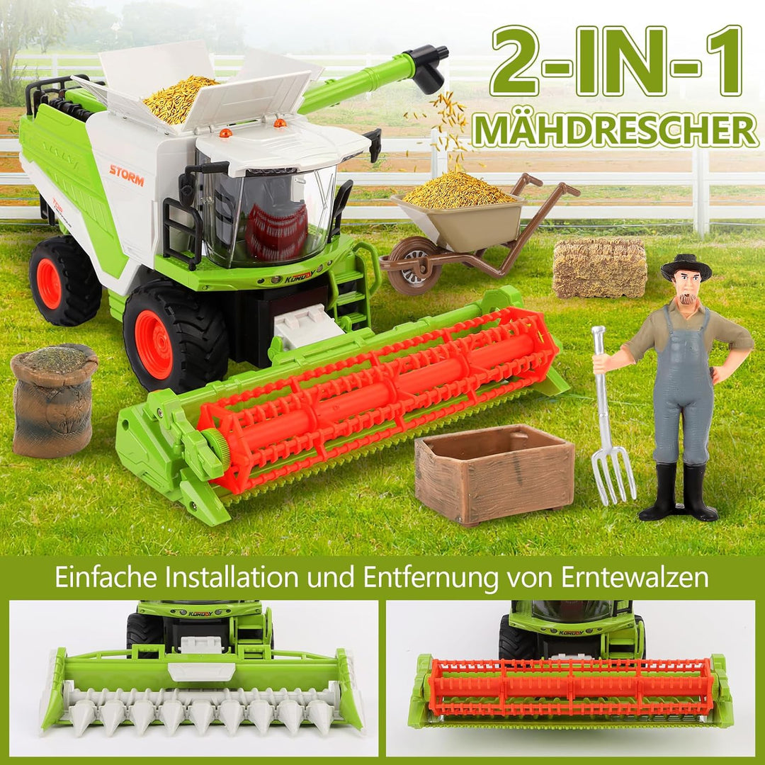 Charmofun Ferngesteuerter Mähdrescher, Mähdrescher Spielzeug Gross, RC Harvester Traktor mit Licht u